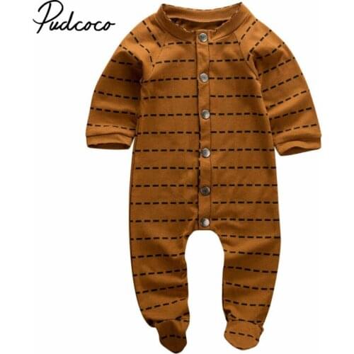 Pudcoco 2020 New Striped Brown Rompers Baby Girls Boys Kid Xmas Infant Clothes Cotton Unisex Newborn Costume Jumpsuits 0-6 Month