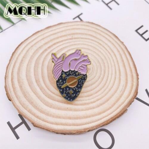 Creative Skeleton Organs Heart Cosmos Starry Planet Stars Enamel Brooch Gold Alloy Badge Denim Clothes Bag Pin Cartoon Jewelry