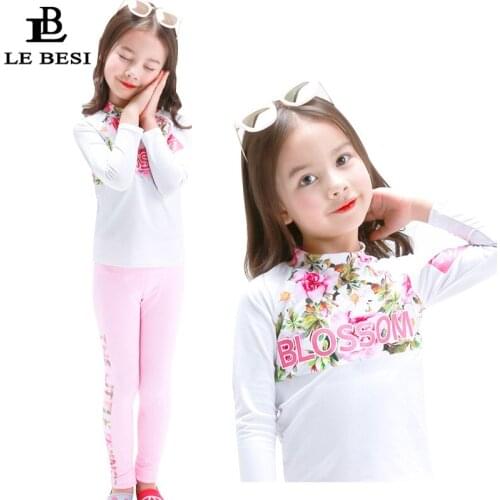 LEBESI 2018 Childrens Swimsuit 3-12 Years old Girls 2 Piece Bathing Suit Long Pants Swimwear With Sleeve Beachwear