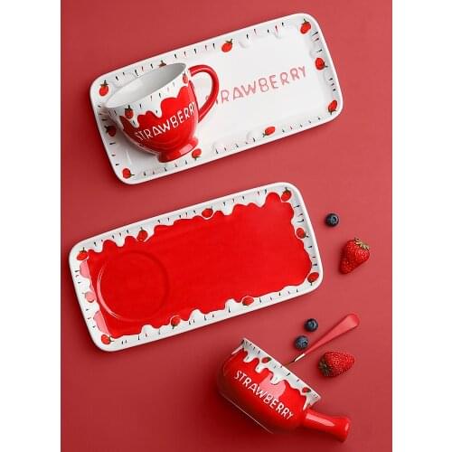 Cute strawberry ceramic cup, fruit salad bowl, yogurt bowl, steamed egg