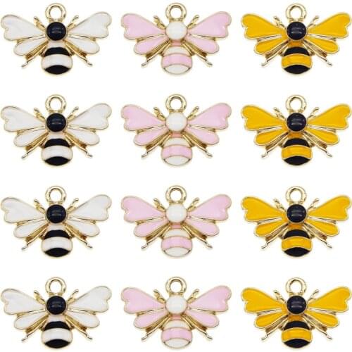 Julie Wang Cute Alloy Enamel Bee Charms Animal Pendants Pink Yellow White Necklace Earrings Jewelry DIY Accessory Craft Making