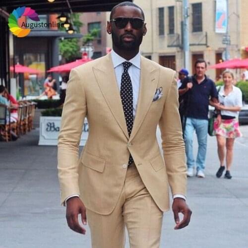 Custom Made Champagne Men Wedding Suits Elegant Slim Fit Groom Tuxedo Costme Homme Blazer Jacket Pants Peaked Lapel 2Piece Terno