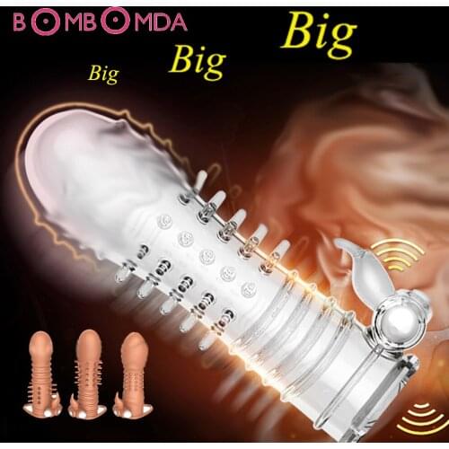 Male Penis Sleeve Reusable Condoms Cock Sleeve Penis Cover Waterproof Delay Ejaculation Penis Sleeve Sex Toys For Men Sex Shops