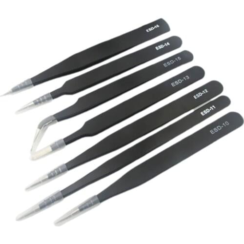 Precision Tweezers Set 7 Pieces Anti-static Stainless Steel Tweezers Kit for Electronics Repair Soldering Craft Jewelry