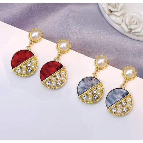 New Trendy Round Dorp Earrings For Women Pearl Zircon Rhinestone Geometric Dangle Earrings Brincos Fashion Jewelry Brincos