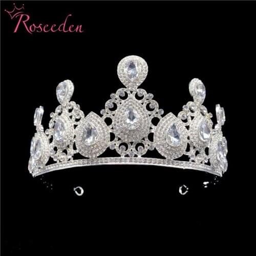 Wholesale 6 Colors Vintage Baroque Queen King Tiara And Crown Hair Jewelry Crystal Women Bride Wedding Tiaras RE3427