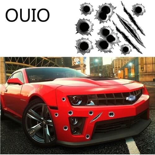 OUIO 3D Cool Bullet Hole Car Stickers Auto Accessories for Kia Rio K2 Buick Citroen C4 C5 C3 xsara picasso berlingo Ssangyong