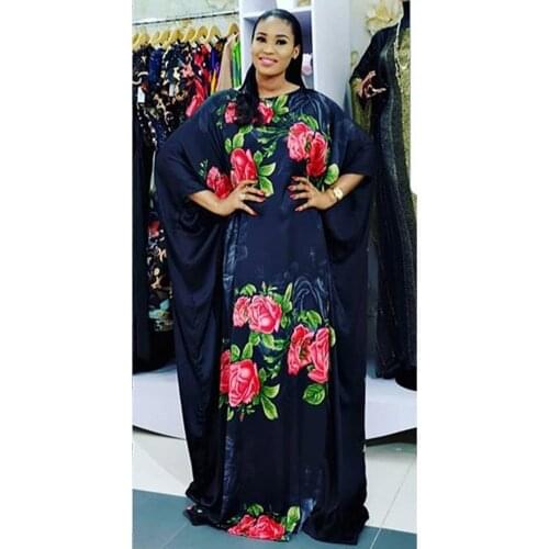 Plus Size African Clothes For Women Dashiki Rose Print Africaine Femme Long Maxi Dress Batwing Sleeve Ankara Outfit Muslim Style