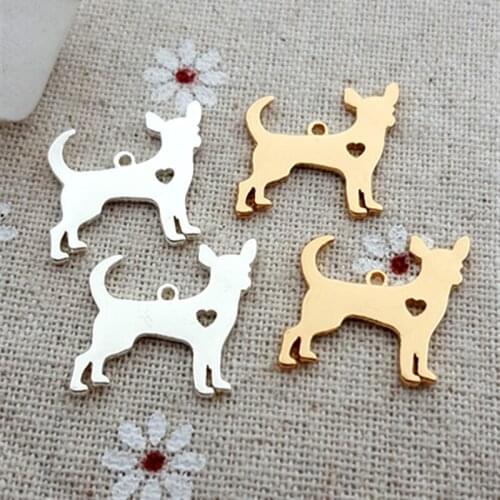 RONGQING 20pcs/lot 18*19MM gold silver Chihuahua Pet dog animal charms for jewelry making DIY pendant Accessory handmade