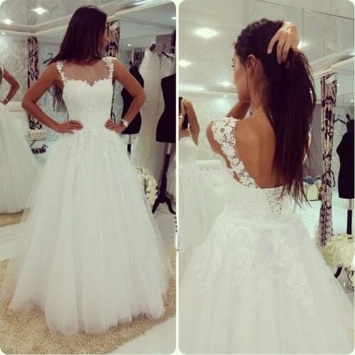 Vestido De Noiva A-line Wedding Dress 2020 Sweetheart Sleeveless Backless Sweep Train Tulle and Applique White Bridal Gown