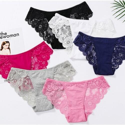 3pcs Exotic Apparel Sexy Panties Lace Briefs Women Low-Rise Solid Panty Underwear Sexy Women Lace Breathable Hip-lift Underpants