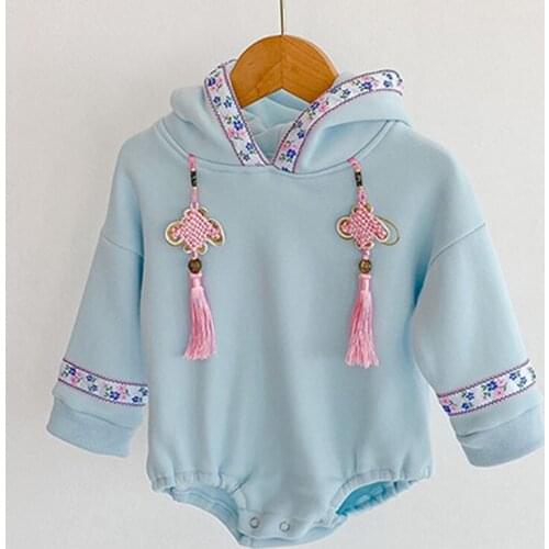 Ethnic Style Infant Baby Girls Thicken Hooded Rompers Clothing New Autumn Winter Kids Girl Long Sleeve Rompers Clothes