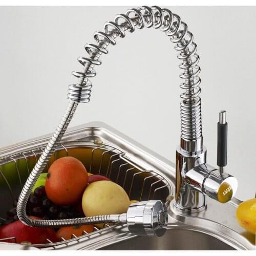 Spring type kitchen faucet pull out 2 spayers pattern copper kitchen sink hot and cold faucets