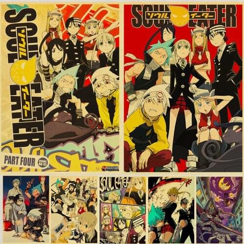 Japanese Animation Jump Manga Teen Comics Retro Poster Kraft Paper Soul Eater Wall Art Pictures of Home Otaku Movie Room Decor