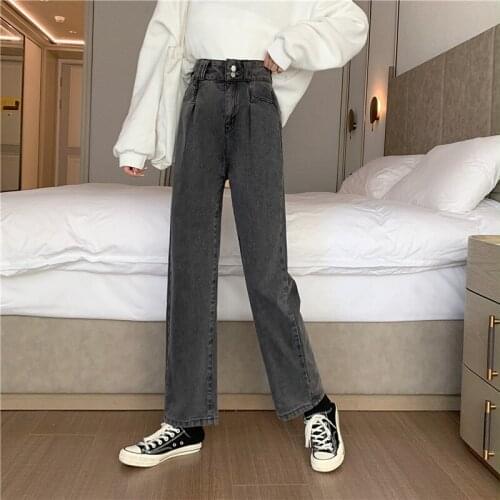 Winter thickening high waist jeans wide-legged pants loose straight thin torre