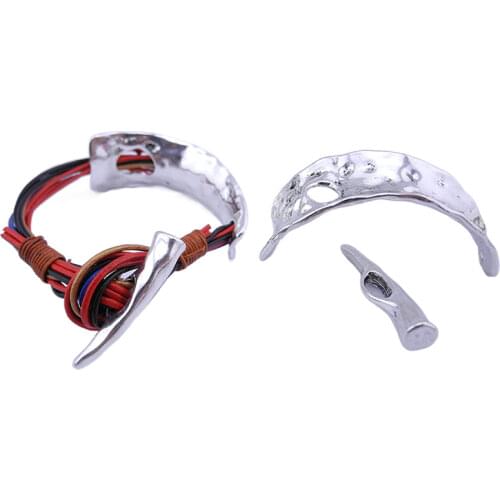 1Set Tibetan Silver/Brown/Gold Hammered Half Cuff Clasp For Multi Strand Round Leather Cord Bracelet Bangle Findings