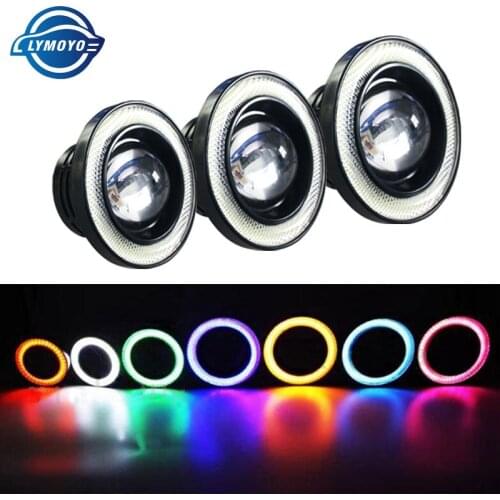 1 Pair/2 Pcs DRL Auto Angel Eyes Fog light Glass Lens Projector COB 64MM 76MM 89MM Halo Ring Car With Lampshades 12V White light
