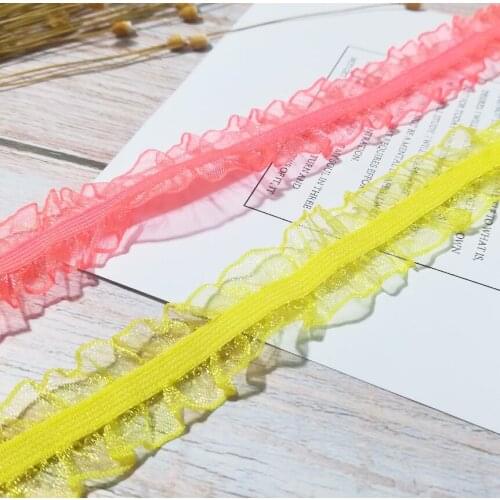1Yards New Lace Fabric Orange Lace Fabric 2.5CM Tulle Elastic Lace Ribbon Yellow Bridal Materials Dress dentelle guipure LE11