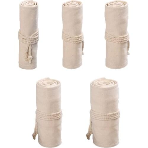 12/24/36/48/72 Holes Canvas Roll Up Pen Curtain Pencil Bag Case Makeup Wrap Holder Storage Pouch School Supplies