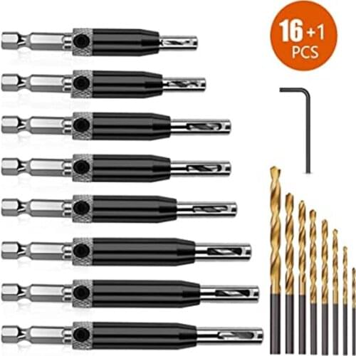 17 Pcs Oxide Self Centering Lock Hinge Drill Bit Set Hardware Drawer Pilot Hole Guides For Stainless Steel Drilling Bit Set D30