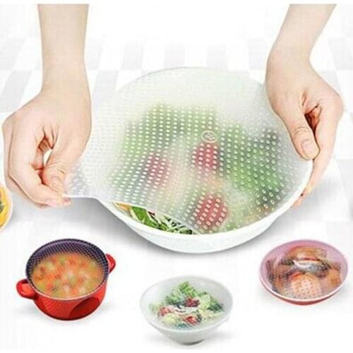 3PCS Reusable Silicone Wrap Seal Food Fresh Keeping Wrap Lid Cover Stretch Vacuum Food Wrap Bowl Cover Home Kitchen Tools