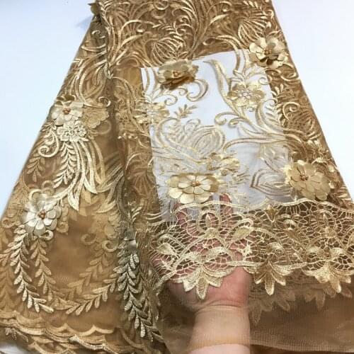3d Lace Fabric 2020 High Quality Lace Latest African Laces Fabric With Beads Wedding Gold Nigerian French Lace Fabric M32693
