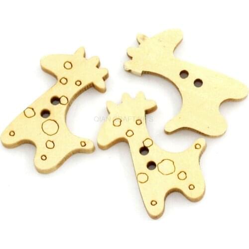 400pcs Giraffe Natural color sewing on children Wooden Buttons cabochons 25mm Wood scrapbooking 2 Holes Giraffe Natural 1"x 6/8"