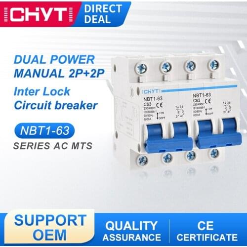 ICHYTI NBT1-63 2P+2P 63A Manual Transfer Switch Interlock Circuit Breaker MTS 230/400V 50/60Hz Dual Power Min MCB
