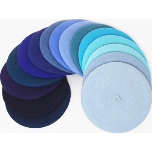 Vintage Women Girl Beret French Artist Warm Wool Winter Elegant Lady Blue Beanie Hat Cap Plain Beret Hats Solid Color
