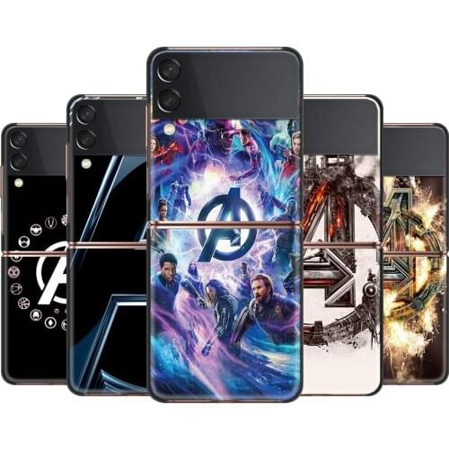 Marvel Avengers Logo Cover For Samsung Galaxy Z Flip 6.7" Flip3 5G Black PC Hard Phone Case Segmented Protect Coque