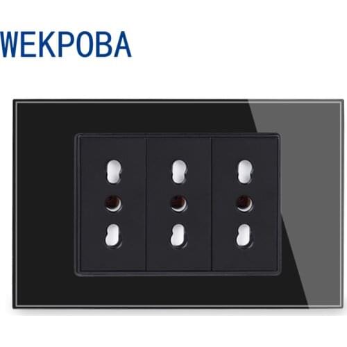 WEKPOBA Black Tempered Glass Panel Wall Power Socket Universal EU / Italian / Chile Outlet With Children Protective Door