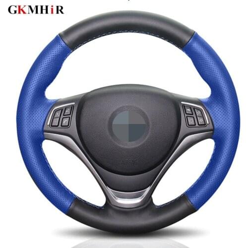 DIY Black Genuine Leather Hand-stitched Car Steering Wheel Cover for BMW M Sport M3 E87 E81 E82 E88 E90 E91 E92 E93