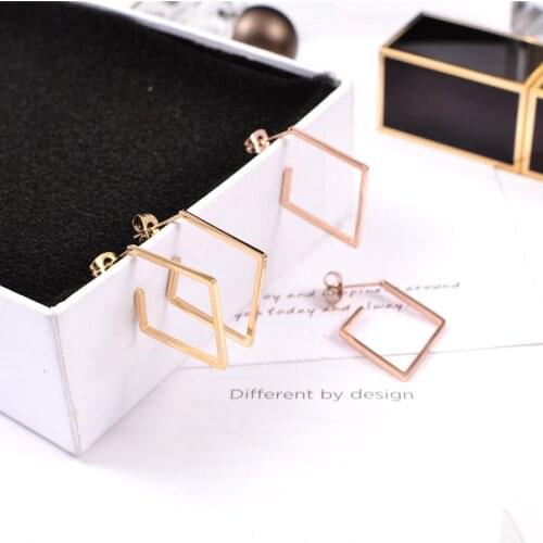 YUN RUO 2018 Elegant Square Korea Earring Woman Rose Gold Color Titanium Steel Jewelry Girl Gift Party Never Fade Free Shipping