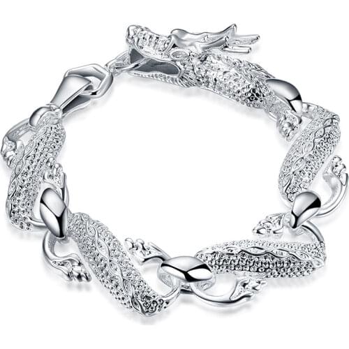 Classic Vintage 925 Sterling Silver Black Chinese Dragon Chain Bracelets For Men Male Jewelry High Quality