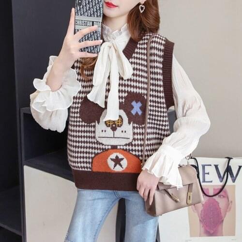 Plaid v-neck sweater vest women 2021 spring and autumn fashion ladies new loose Korean sleeveless pullover sweater casual
