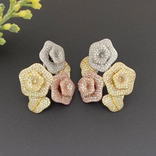 Lanyika Fashion Jewelry Gorgeous 3 Colour Flower Micro Plated Earrings For Women Wedding Banquet Daily Popular Best Gifts