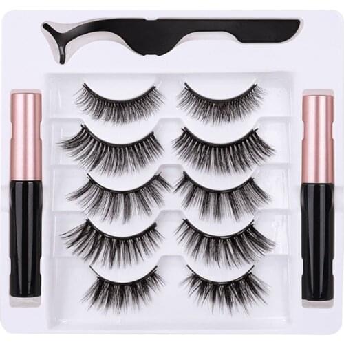 5 Pairs 3D Magnetic Eyelashes with Eyeliner and Tweezer Set Long False Eye Nature Lashes Beauty Makeup Tool