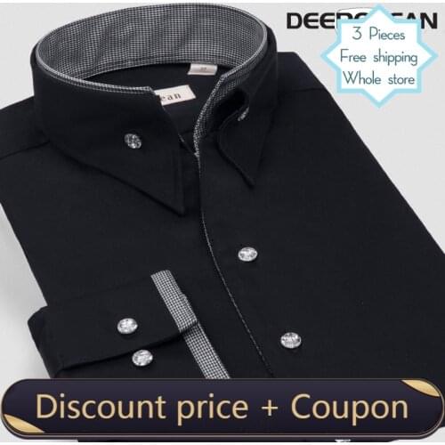 DEEPOCEAN Pure Cotton V-neck Shirt Mens Long Sleeve Shirt Casual Business Mercerized Cotton Slim Korean Style Handsome