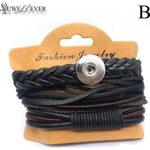 Fashion Real Genuine Leather 229 Hand Weave Bangle 18mm Snap Button Bracelet Set Interchangeable Charm Jewelry For Women Gift