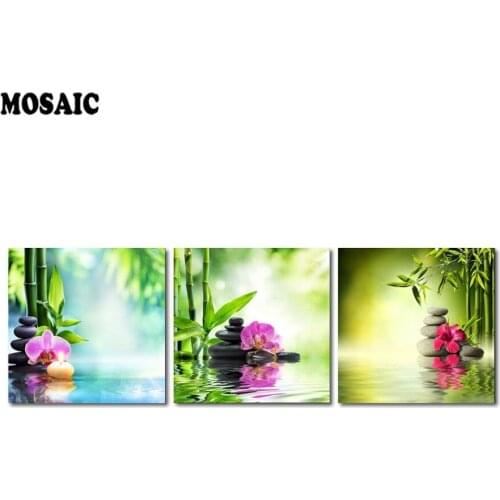 New 5D Diamond Embroidery Full Needlework Diy Cross Stitch Diamond Painting Kit 3 Piece Spa Zen Stone Giclee home decoration E