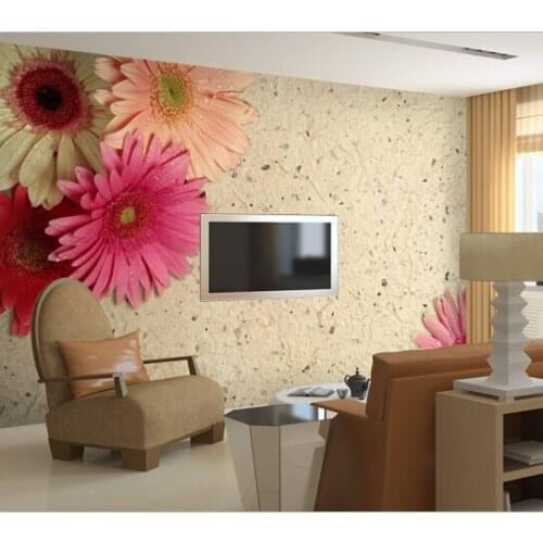Wholesale 3d Papel de parede thrysanthemum flower mural vinyl 3d wall mural for living room sofa background 3d wall photo murals