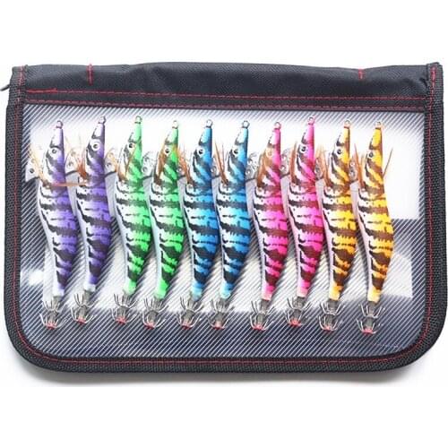Squid Jigs lure Wooden Shrimp Hook 10Pcs/bag Artificial Hard Plastic Octopus Cuttlefish Bait 2.5# 3.5# 4