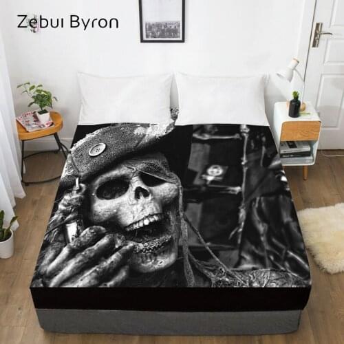 3D Custom Bed Sheets With Elastic,Fitted Sheet Queen/King,Black Skeleton Pirates Mattress Cover 135/150/160x200 bedsheet