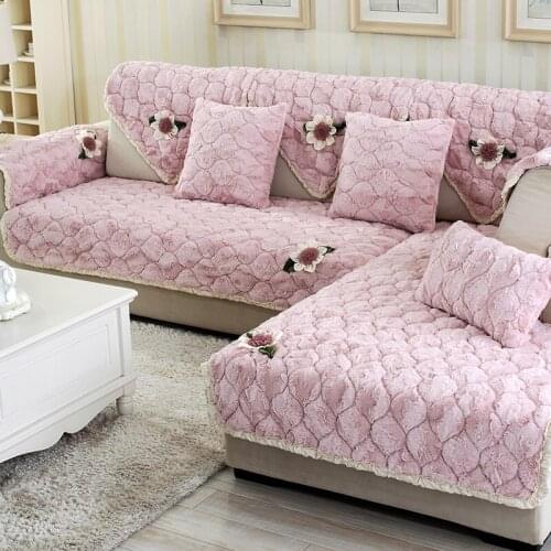 Luxury European long suede thick sofa mat lace solid color non-slip sofa cover full coverage can be customized