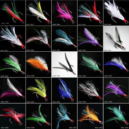 20pcs/lot Fish hook 2 4 6 8 10# Black /Red Fly Fishing Hook with 19 Colors Feather Fishing Tackle High Carbon Steel Barbed Hooks