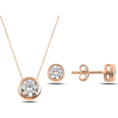 Silver 925 Sterling Round Zircon Cubic Zirconia Solitaire Set