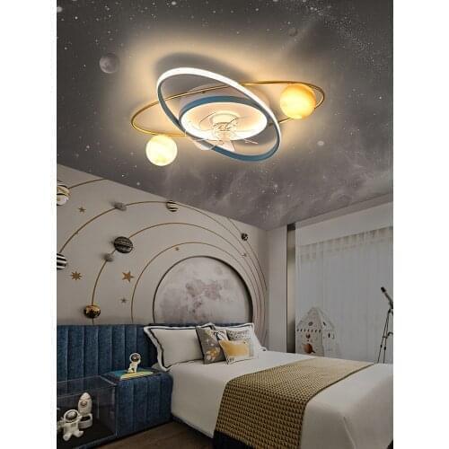 Childrens room lamp boys bedroom ceiling lamp creative Nordic Light luxury wandering earth space star lamp fan lamp