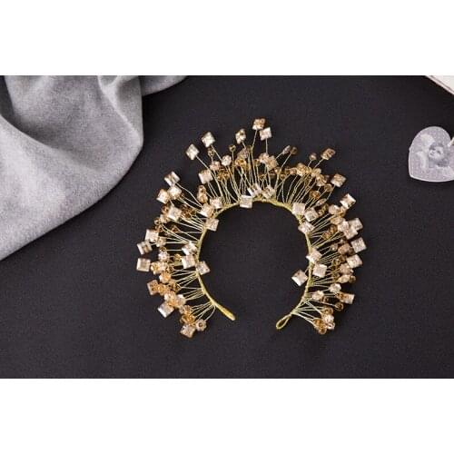 Handmade Gold Crystal Tiara Wedding Hair Crown Bridal Hair Jewelry Accessories Women Headband