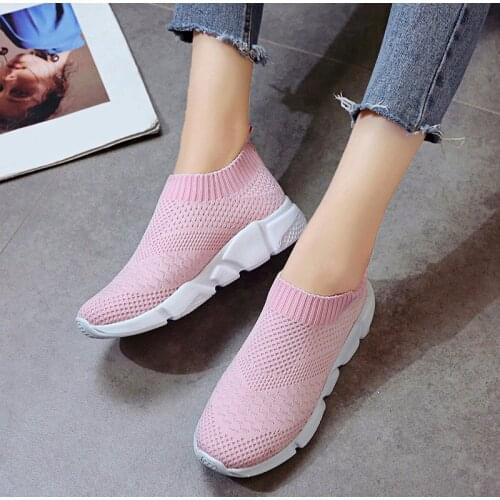 Women Flat Shoes Knit Woman Casual Slip On Vulcanized Shoes Female Mesh Soft Breathable Womens Footwear For Ladies