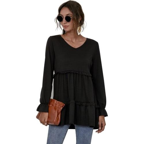 Spring Summer Blouse Casual Solid Shirt Fashion Streetwear Women Long Sleeve Cotton Pleated Tunic Tops Female Blusas Tees 2021